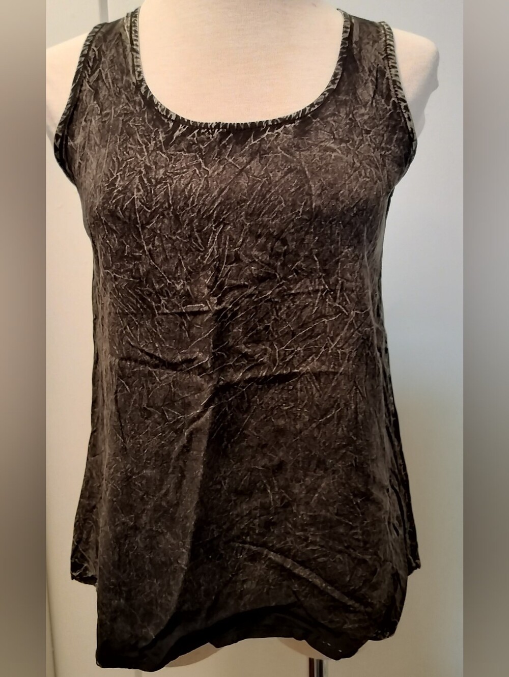 Hand Tie Dyed 100% Rayon Scoop Neck Tank Top - Black